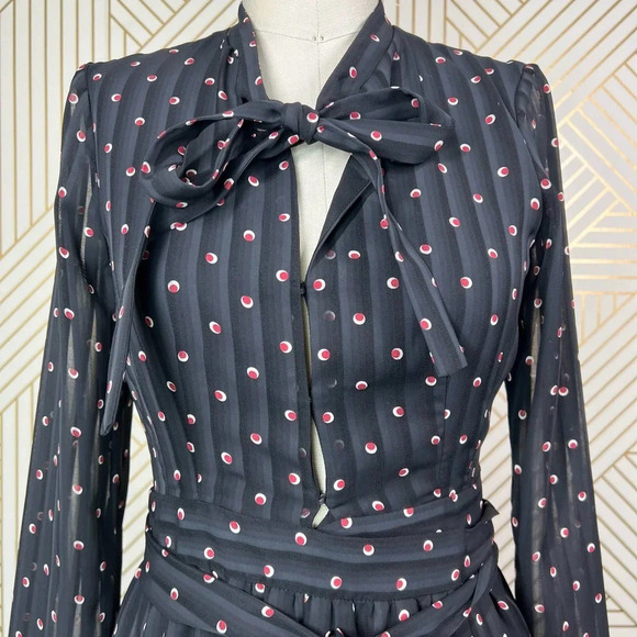 Alexis Leila Polka Dot Rio Print Tie‎ Neck Keyhole Mini Dress Black Size US XS - Picture 4 of 12